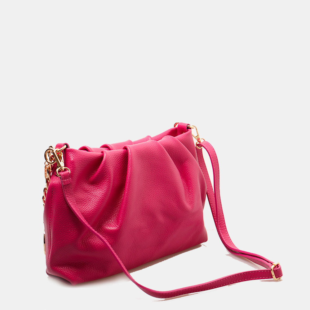 Borsa Hobo a Spalla con Catena VIAVERDI in Pelle Fucsia Made in Italy linea Monteriggioni