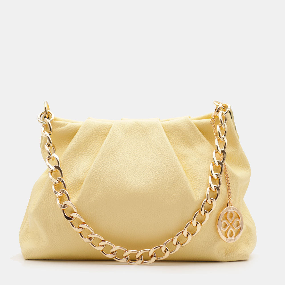 Borsa Hobo a Spalla con Catena VIAVERDI in Pelle Gialla Made in Italy linea Monteriggioni