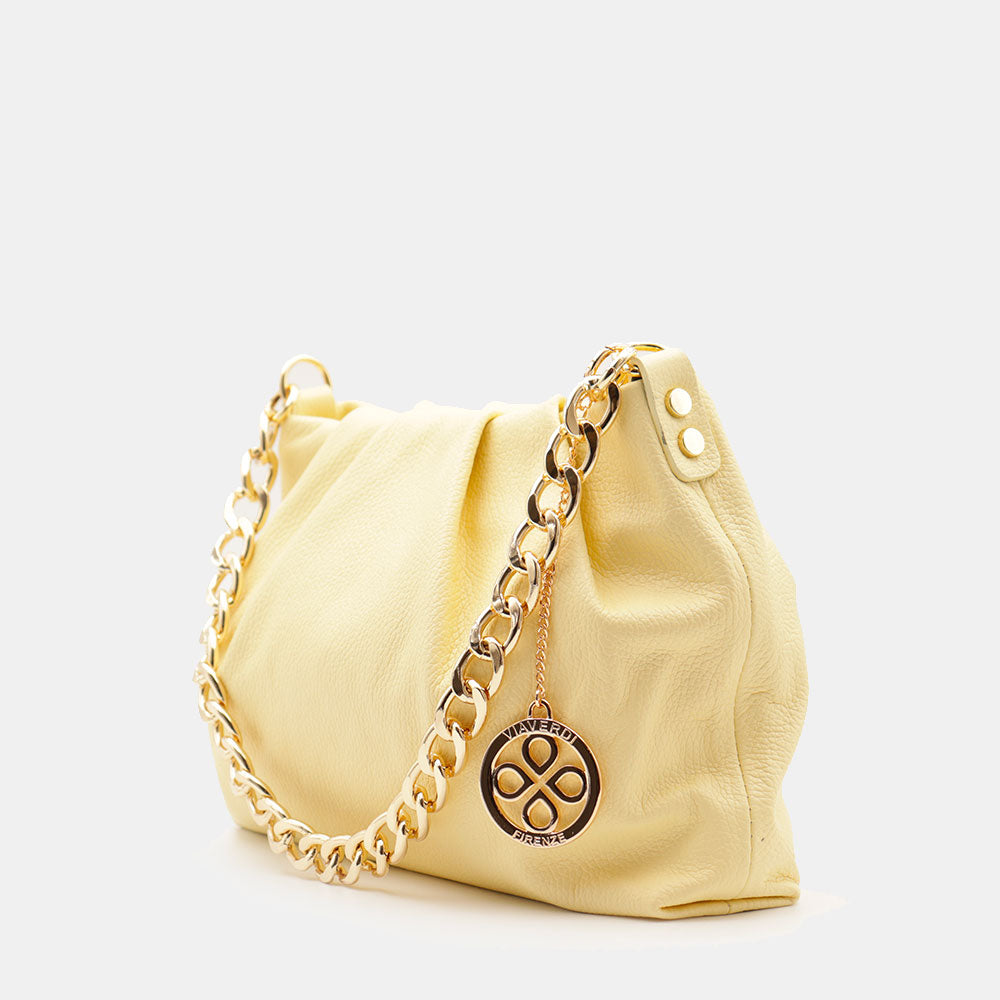 Borsa Hobo a Spalla con Catena VIAVERDI in Pelle Gialla Made in Italy linea Monteriggioni