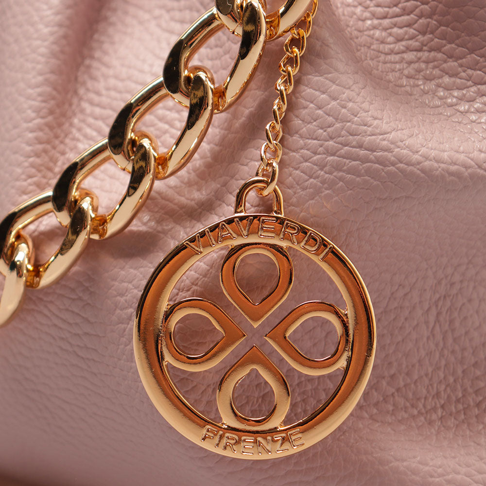 Borsa Hobo a Spalla con Catena VIAVERDI in Pelle Lilla Made in Italy linea Monteriggioni