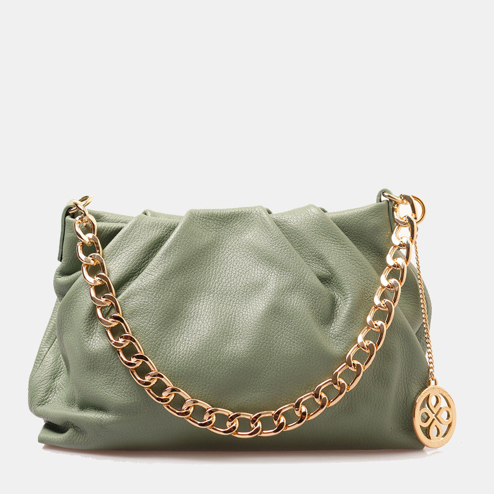 Borsa Hobo a Spalla con Catena VIAVERDI in Pelle Verde Menta Made in Italy linea Monteriggioni