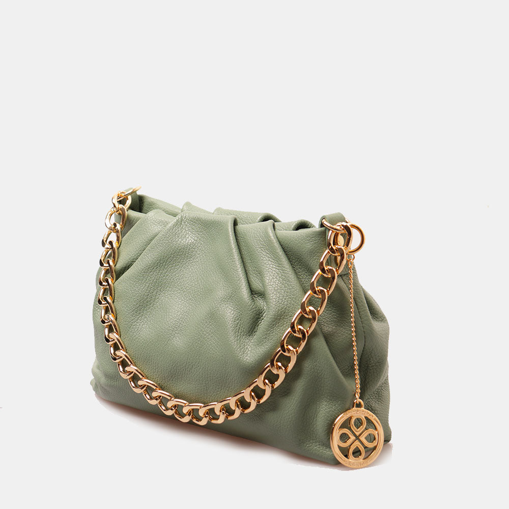 Borsa Hobo a Spalla con Catena VIAVERDI in Pelle Verde Menta Made in Italy linea Monteriggioni