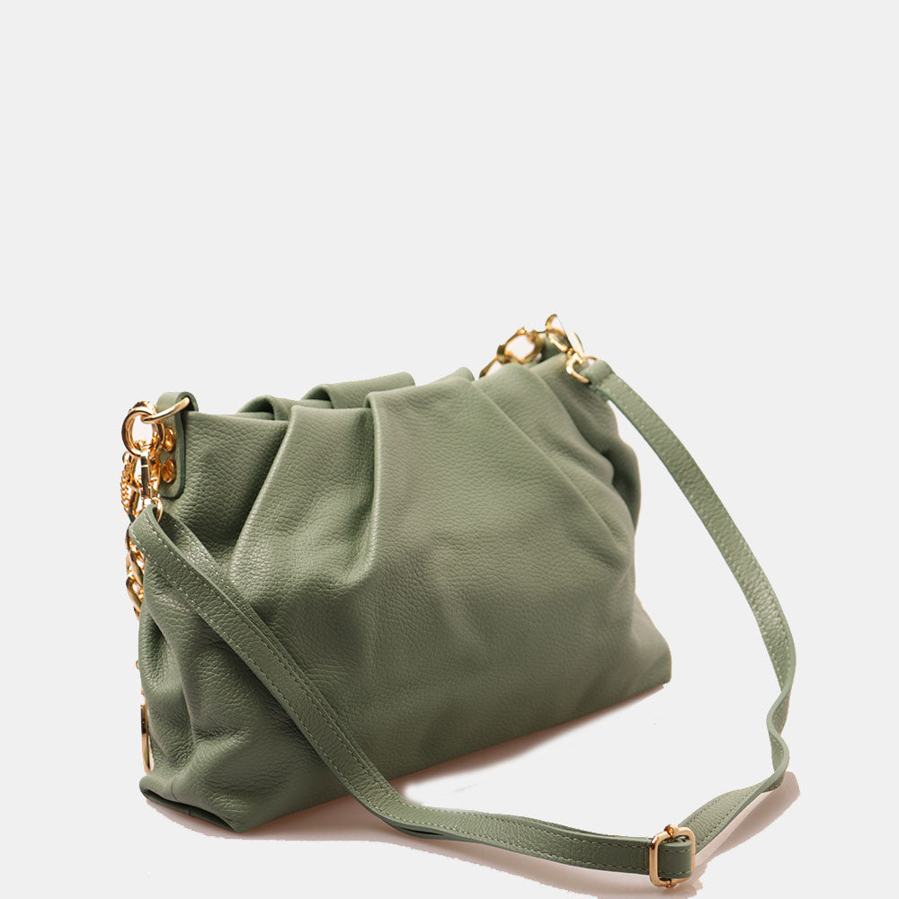 Borsa Hobo a Spalla con Catena VIAVERDI in Pelle Verde Menta Made in Italy linea Monteriggioni
