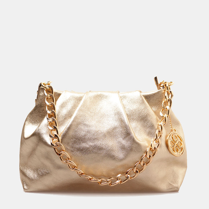 Borsa Hobo a Spalla con Catena VIAVERDI in Pelle Oro Made in Italy linea Monteriggioni