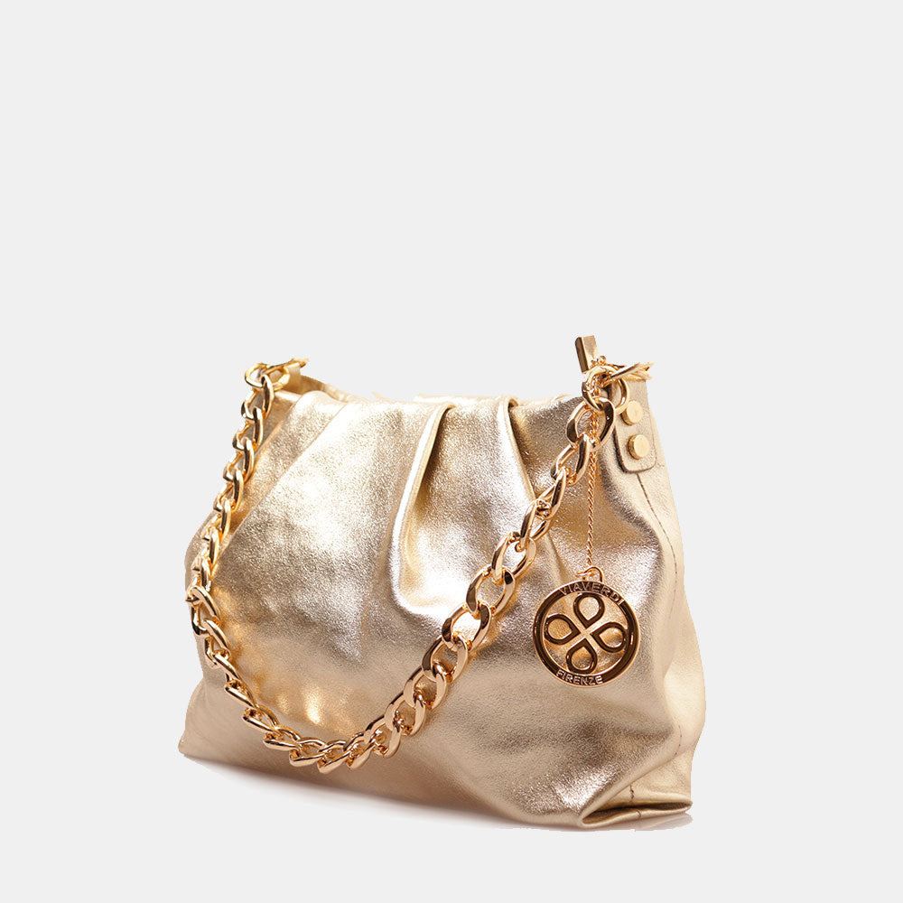 Borsa Hobo a Spalla con Catena VIAVERDI in Pelle Oro Made in Italy linea Monteriggioni