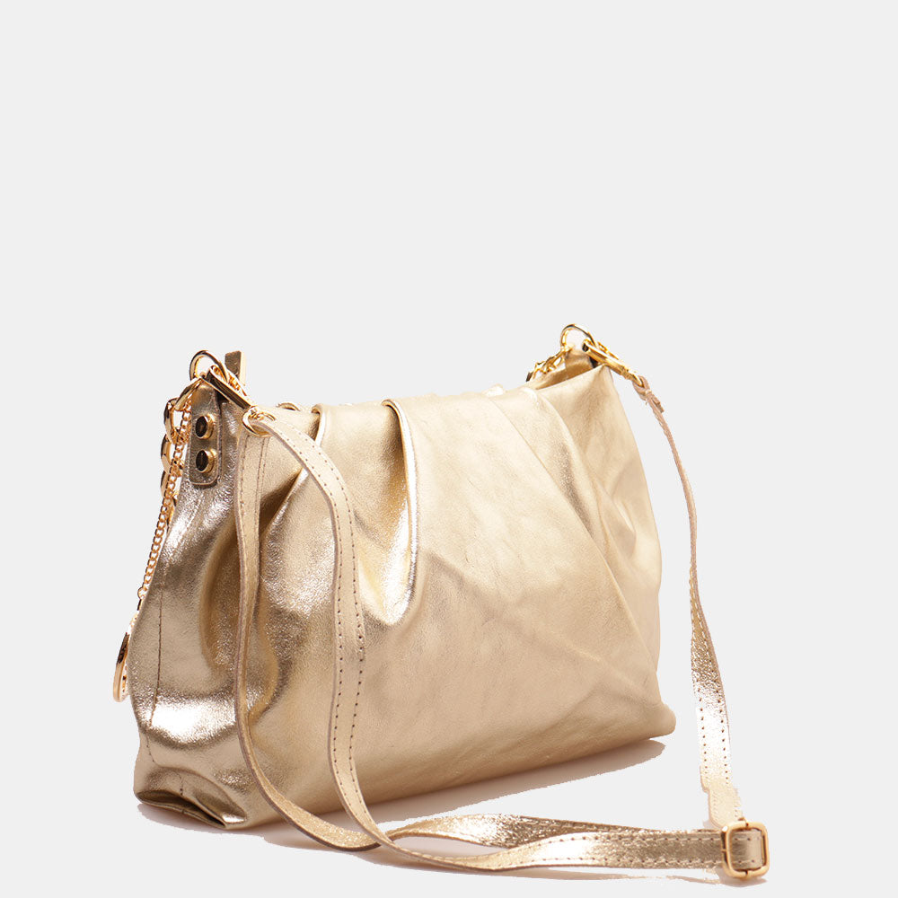 Borsa Hobo a Spalla con Catena VIAVERDI in Pelle Oro Made in Italy linea Monteriggioni
