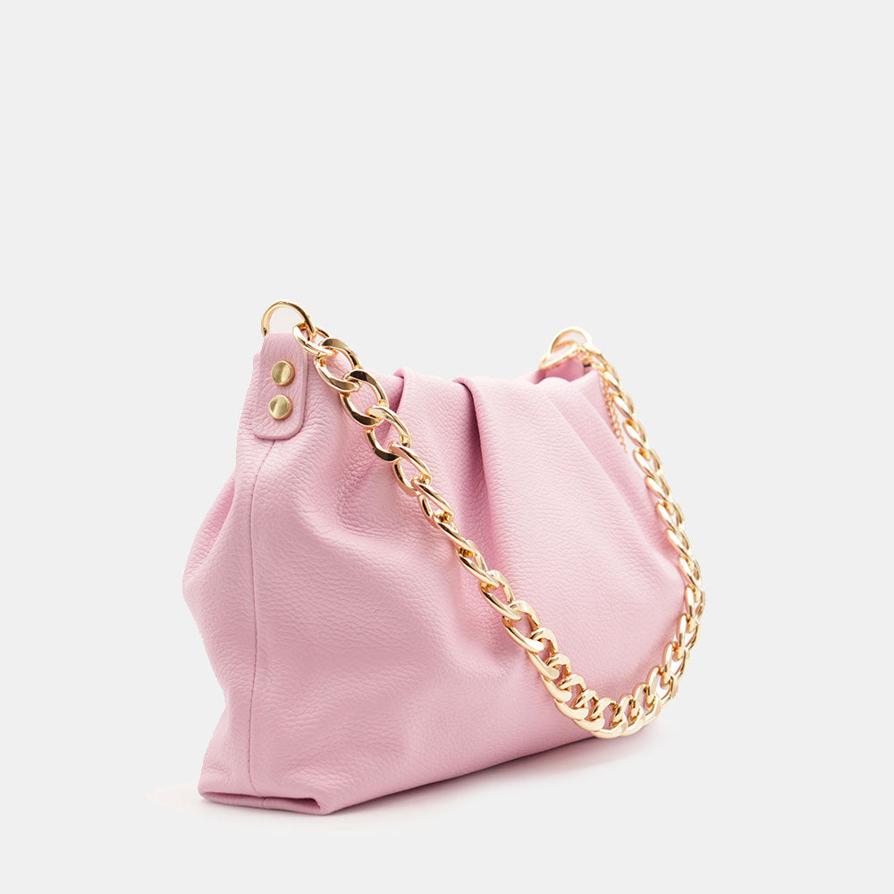 Borsa Hobo a Spalla con Catena VIAVERDI in Pelle Rosa Made in Italy linea Monteriggioni
