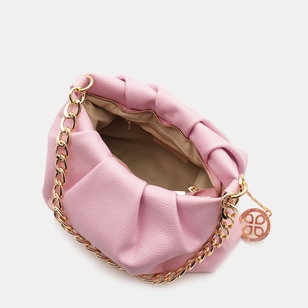 Borsa Hobo a Spalla con Catena VIAVERDI in Pelle Rosa Made in Italy linea Monteriggioni