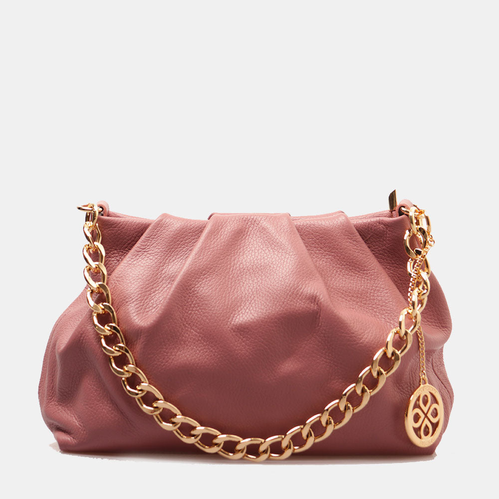 Borsa Hobo a Spalla con Catena VIAVERDI in Pelle Rosa Antico Made in Italy linea Monteriggioni