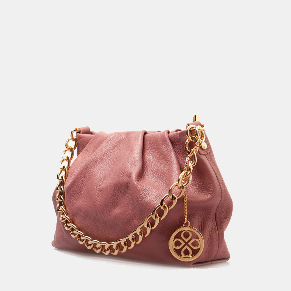 Borsa Hobo a Spalla con Catena VIAVERDI in Pelle Rosa Antico Made in Italy linea Monteriggioni