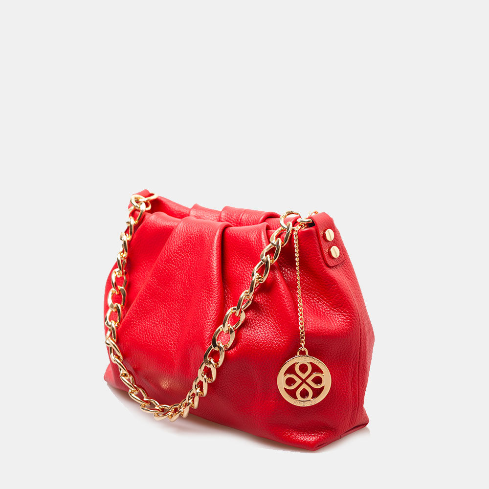 Borsa Hobo a Spalla con Catena VIAVERDI in Pelle Rossa Made in Italy linea Monteriggioni