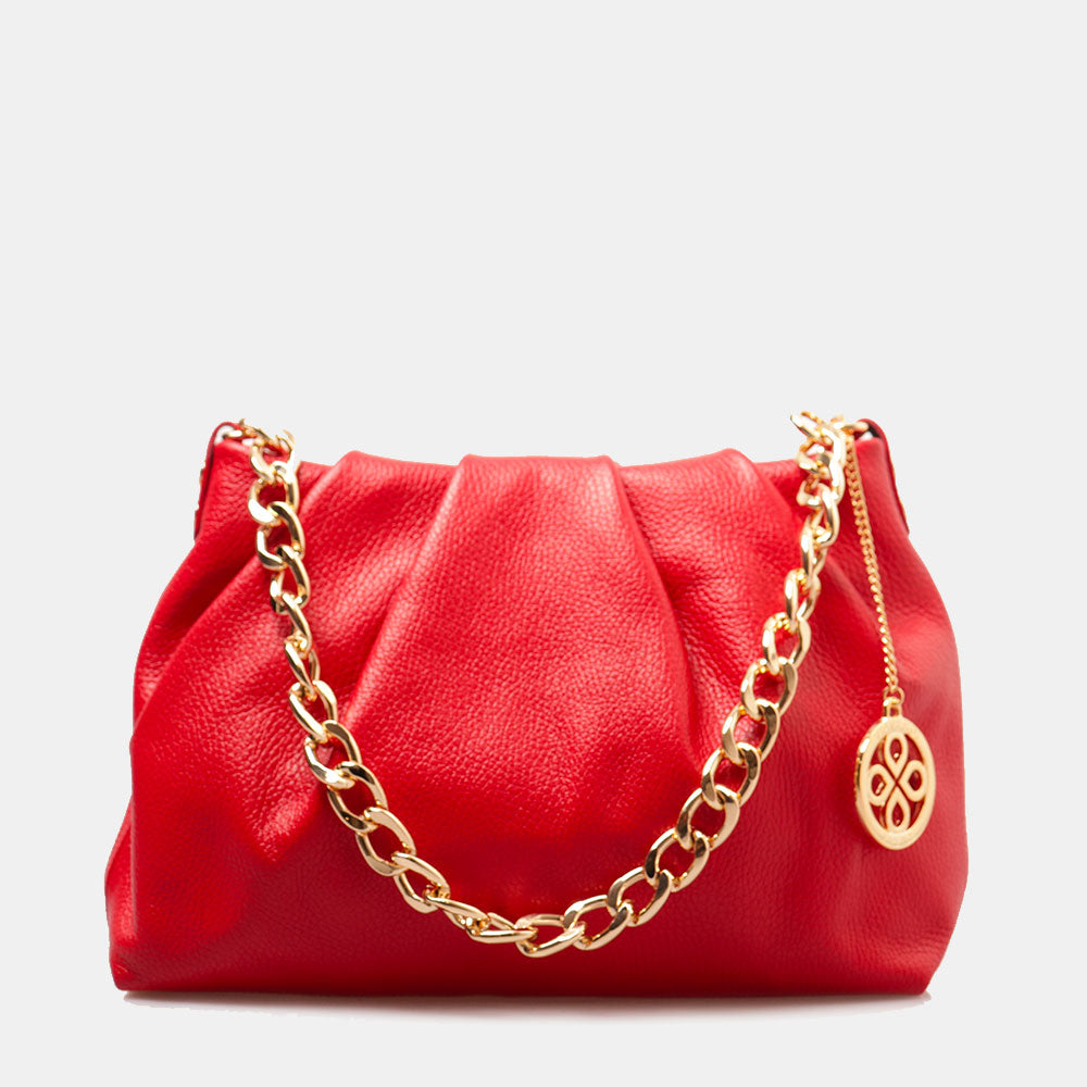 Borsa Hobo a Spalla con Catena VIAVERDI in Pelle Rossa Made in Italy linea Monteriggioni