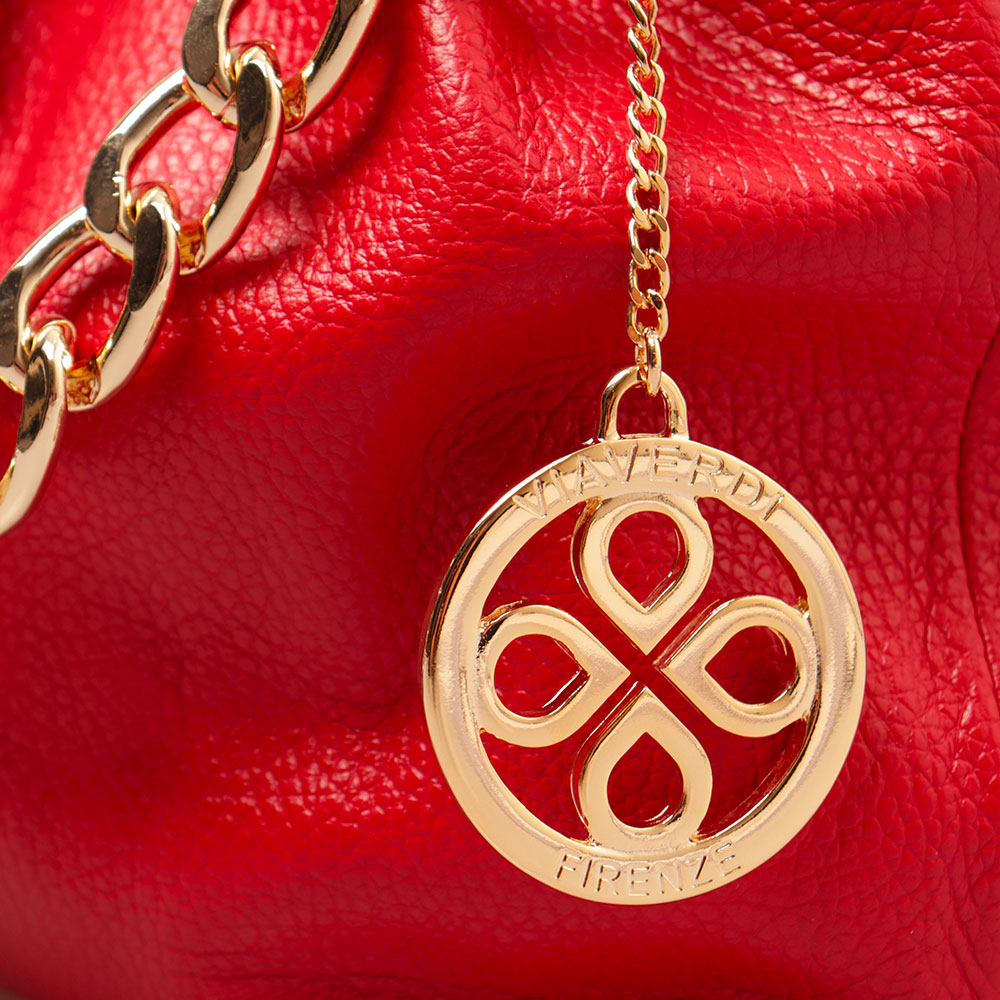 Borsa Hobo a Spalla con Catena VIAVERDI in Pelle Rossa Made in Italy linea Monteriggioni