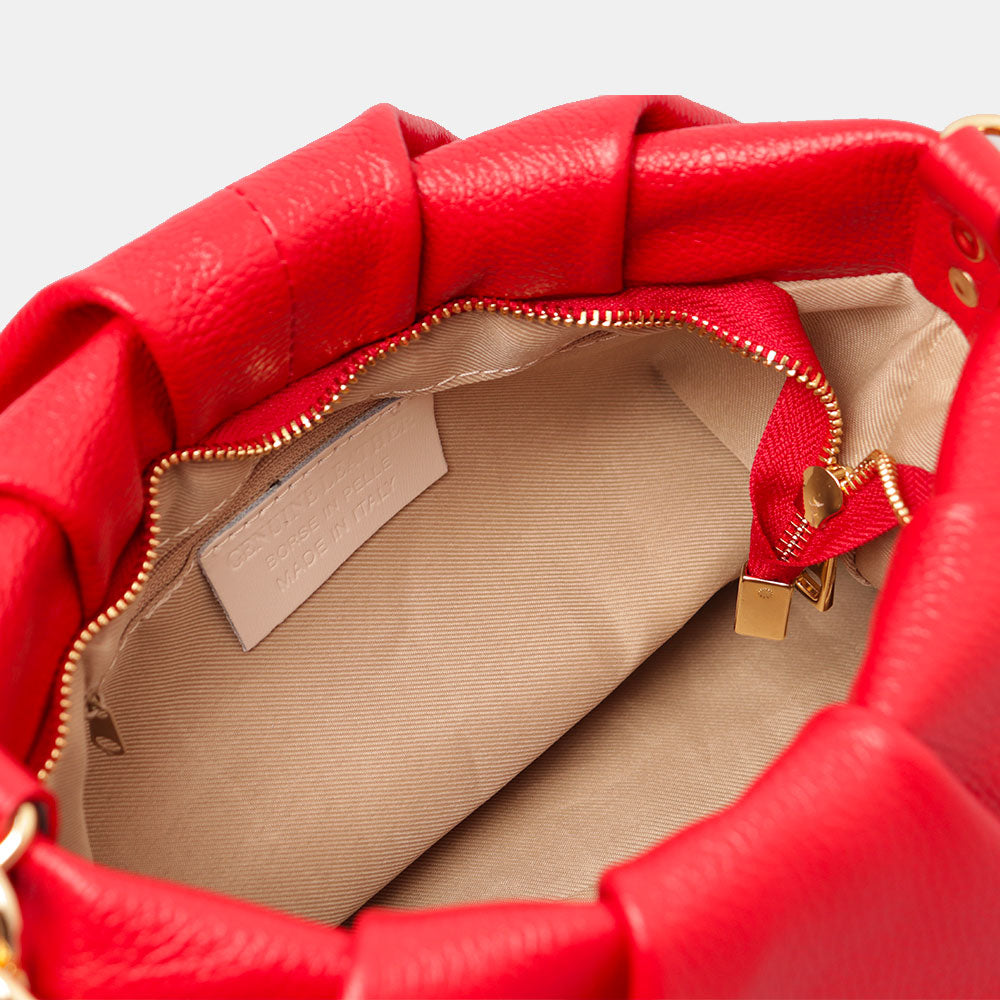 Borsa Hobo a Spalla con Catena VIAVERDI in Pelle Rossa Made in Italy linea Monteriggioni