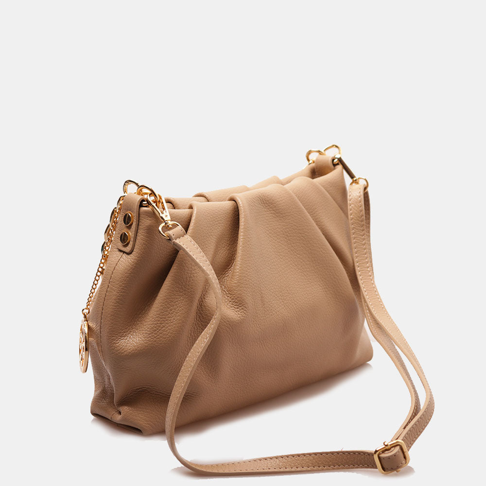 Borsa Hobo a Spalla con Catena VIAVERDI in Pelle Taupe Made in Italy linea Monteriggioni