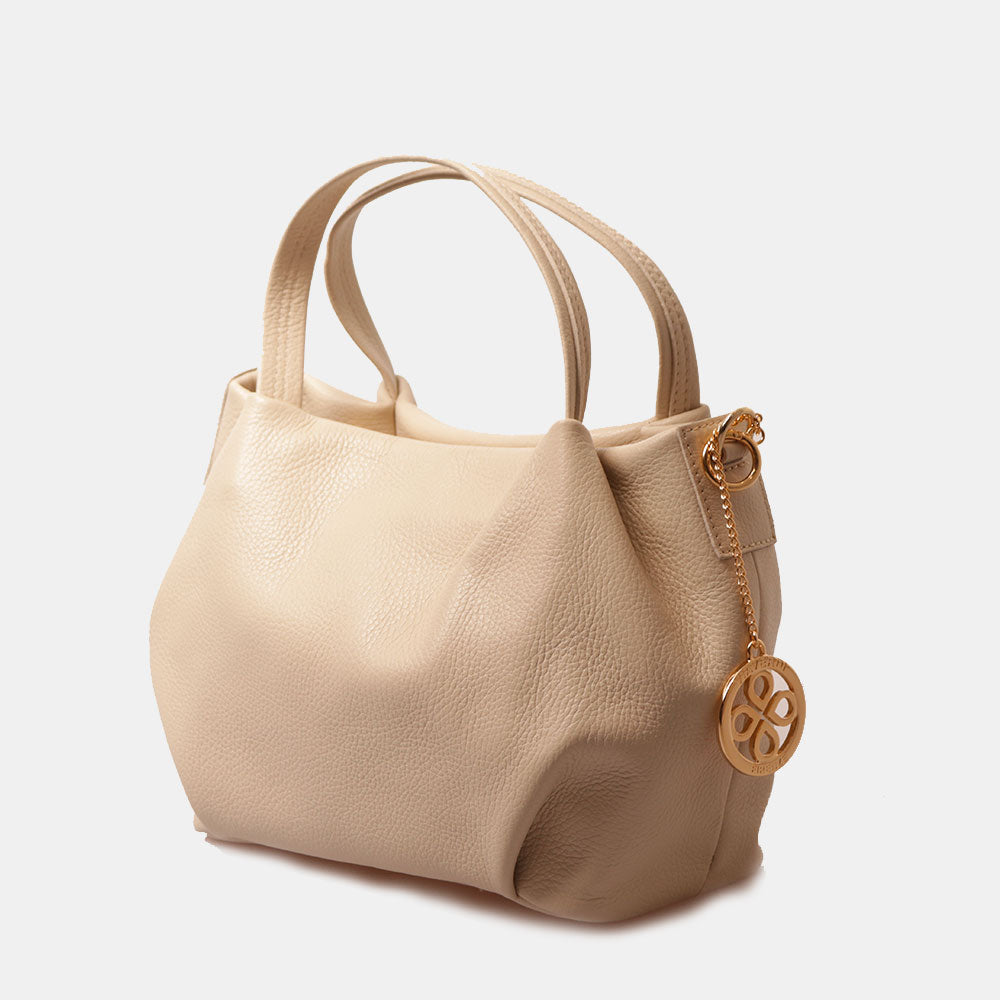 Borsa a Mano con Tracolla VIAVERDI in Pelle Beige Made in Italy linea Castiglione