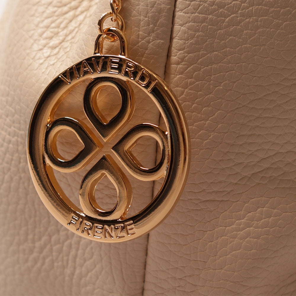 Borsa a Mano con Tracolla VIAVERDI in Pelle Beige Made in Italy linea Castiglione