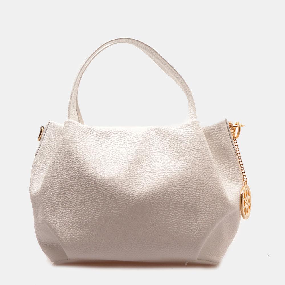 Borsa a Mano con Tracolla VIAVERDI in Pelle Bianca Made in Italy linea Castiglione