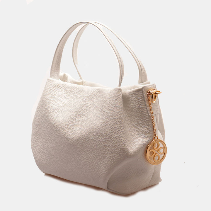 Borsa a Mano con Tracolla VIAVERDI in Pelle Bianca Made in Italy linea Castiglione