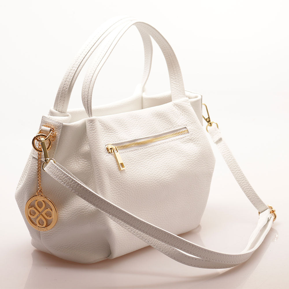 Borsa a Mano con Tracolla VIAVERDI in Pelle Bianca Made in Italy linea Castiglione