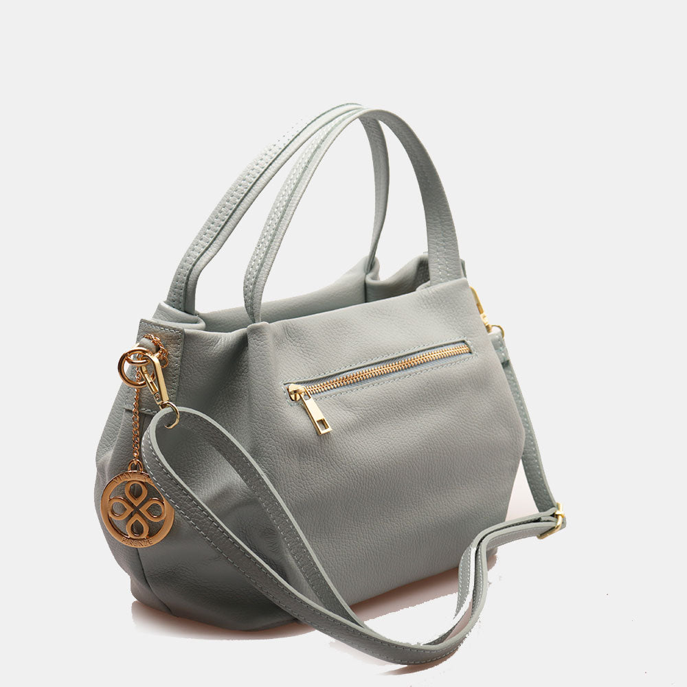 Borsa a Mano con Tracolla VIAVERDI in Pelle Celeste Avio Made in Italy linea Castiglione