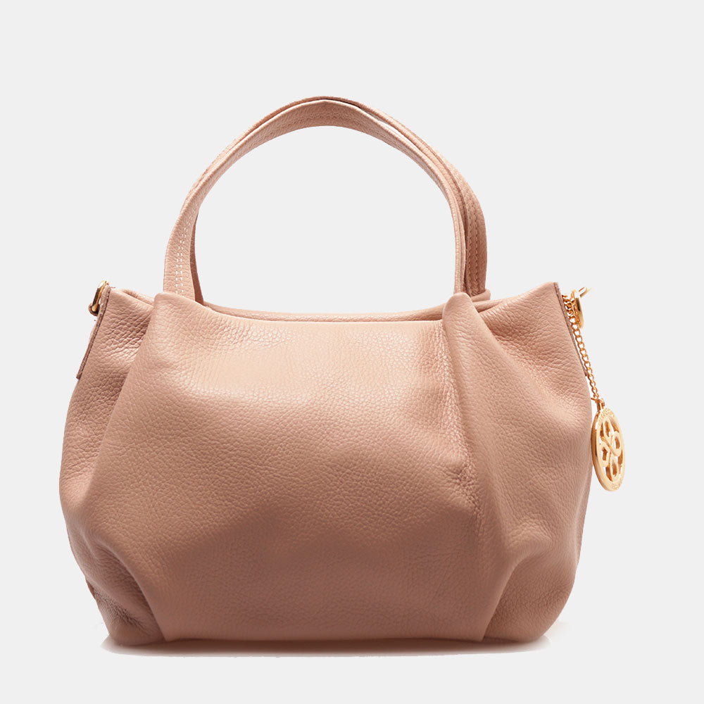 Borsa a Mano con Tracolla VIAVERDI in Pelle Cipria Made in Italy linea Castiglione