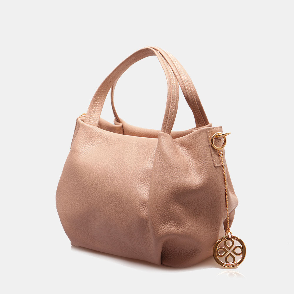 Borsa a Mano con Tracolla VIAVERDI in Pelle Cipria Made in Italy linea Castiglione