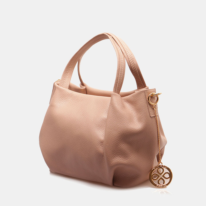 Borsa a Mano con Tracolla VIAVERDI in Pelle Cipria Made in Italy linea Castiglione