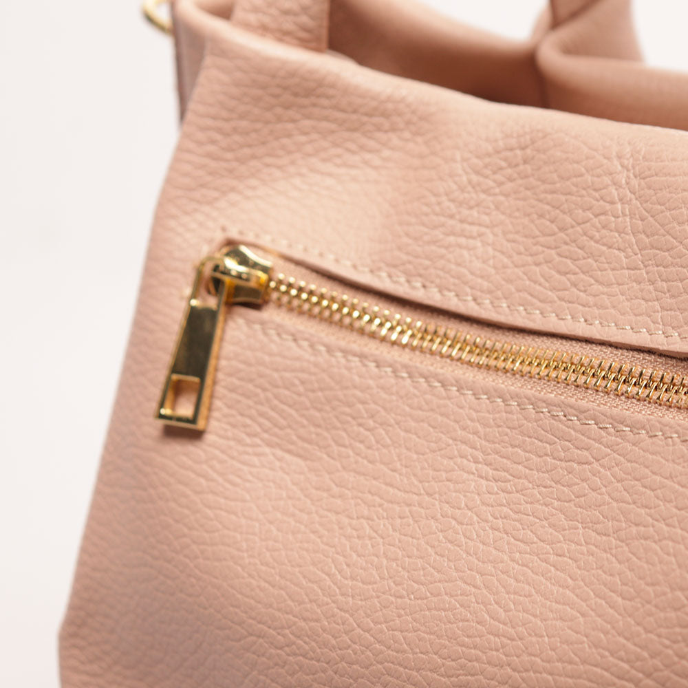 Borsa a Mano con Tracolla VIAVERDI in Pelle Cipria Made in Italy linea Castiglione