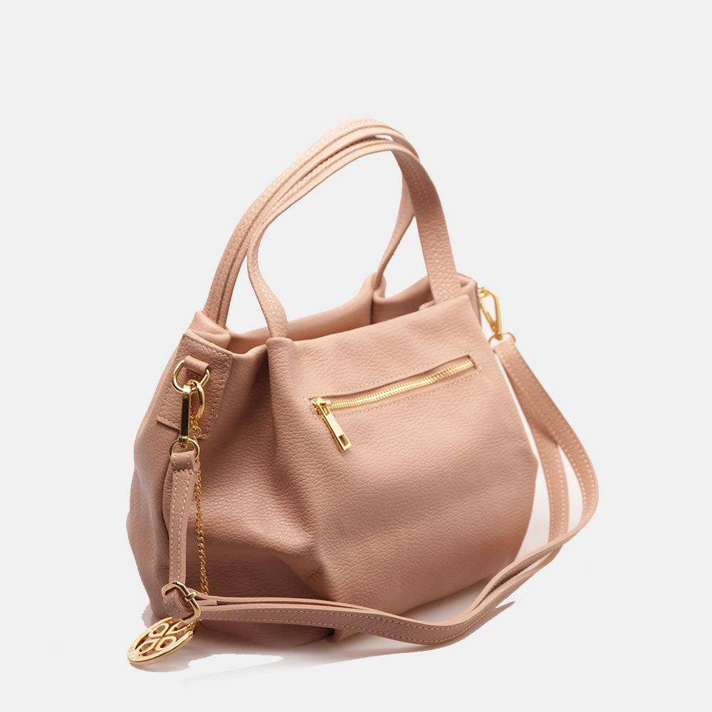 Borsa a Mano con Tracolla VIAVERDI in Pelle Cipria Made in Italy linea Castiglione