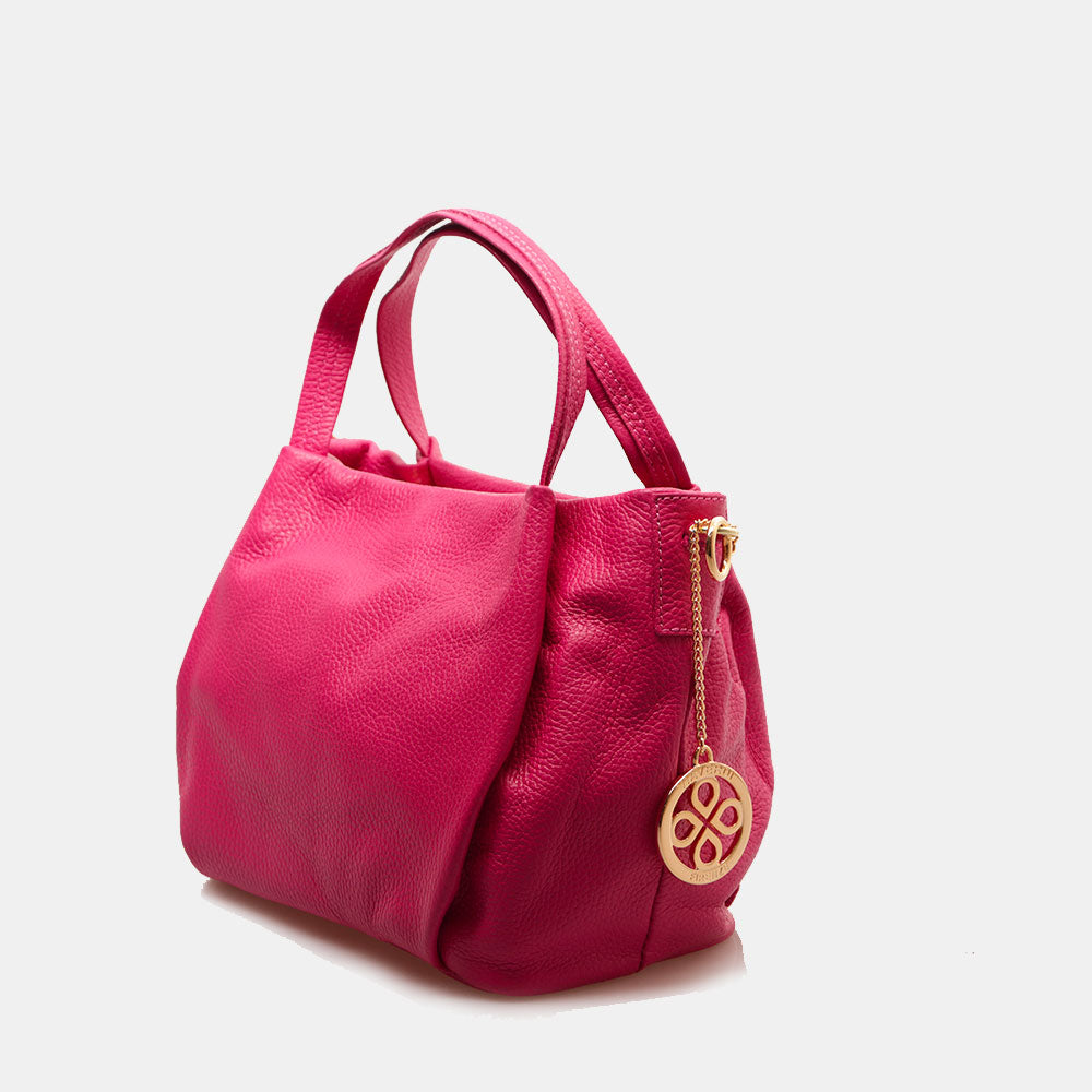 Borsa a Mano con Tracolla VIAVERDI in Pelle Fucsia Made in Italy linea Castiglione
