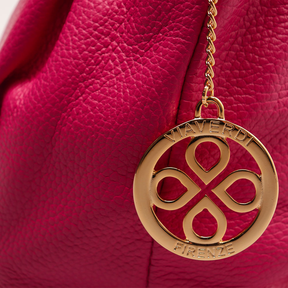 Borsa a Mano con Tracolla VIAVERDI in Pelle Fucsia Made in Italy linea Castiglione