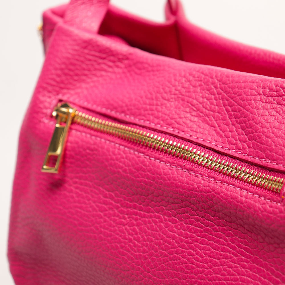 Borsa a Mano con Tracolla VIAVERDI in Pelle Fucsia Made in Italy linea Castiglione