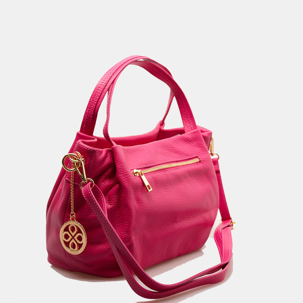 Borsa a Mano con Tracolla VIAVERDI in Pelle Fucsia Made in Italy linea Castiglione