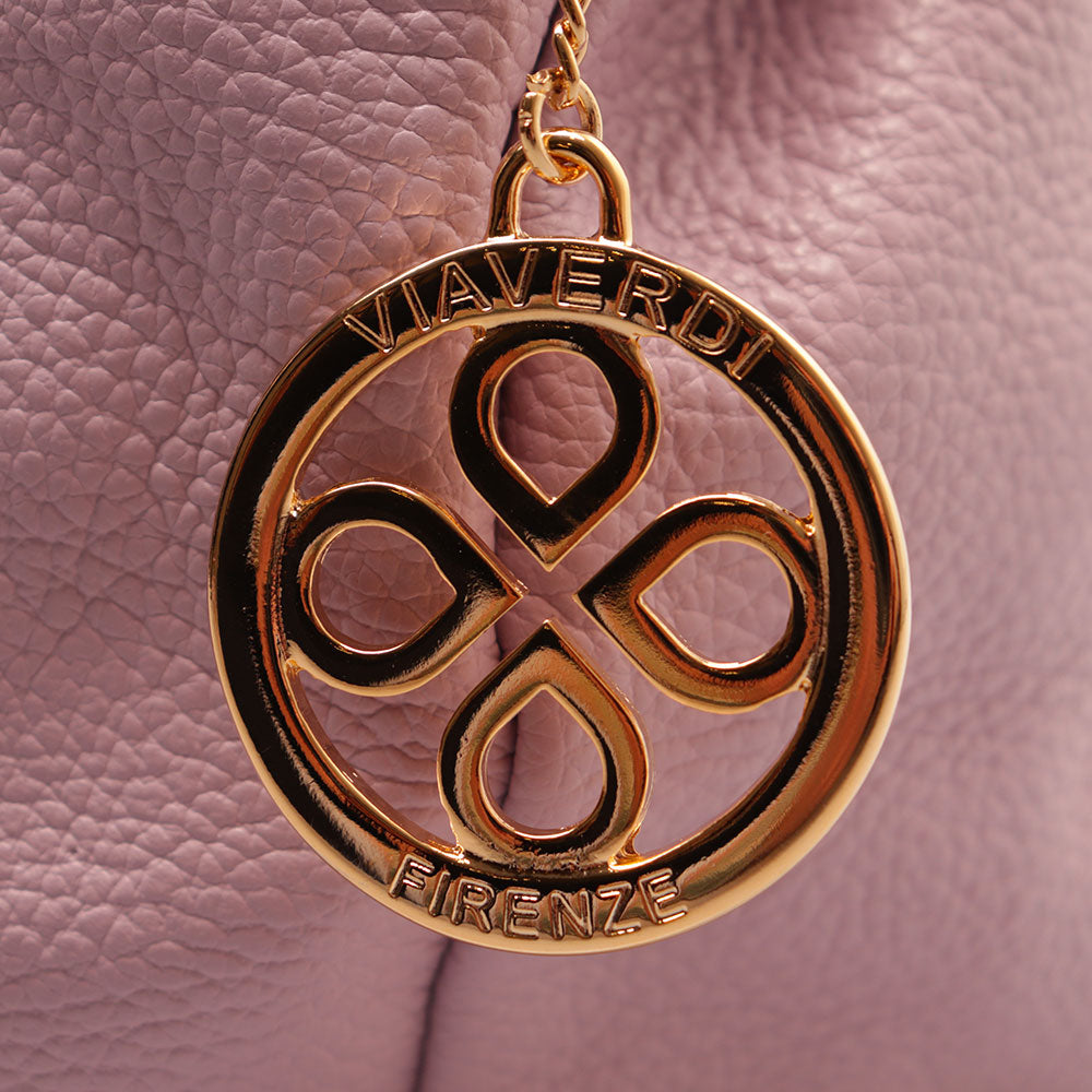 Borsa a Mano con Tracolla VIAVERDI in Pelle Lilla Made in Italy linea Castiglione