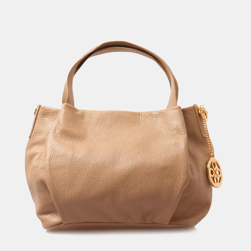 Borsa a Mano con Tracolla VIAVERDI in Pelle Taupe Made in Italy linea Castiglione