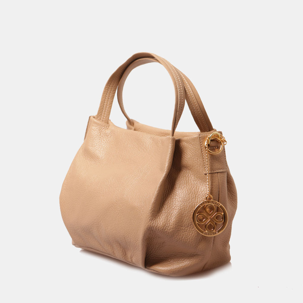 Borsa a Mano con Tracolla VIAVERDI in Pelle Taupe Made in Italy linea Castiglione