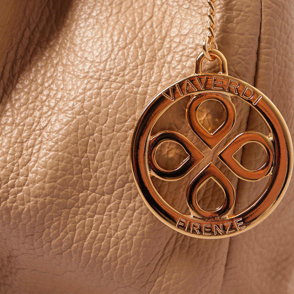 Borsa a Mano con Tracolla VIAVERDI in Pelle Taupe Made in Italy linea Castiglione