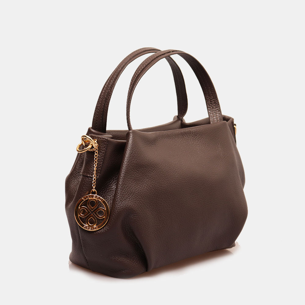 Borsa a Mano con Tracolla VIAVERDI in Pelle Testa di Moro Made in Italy linea Castiglione