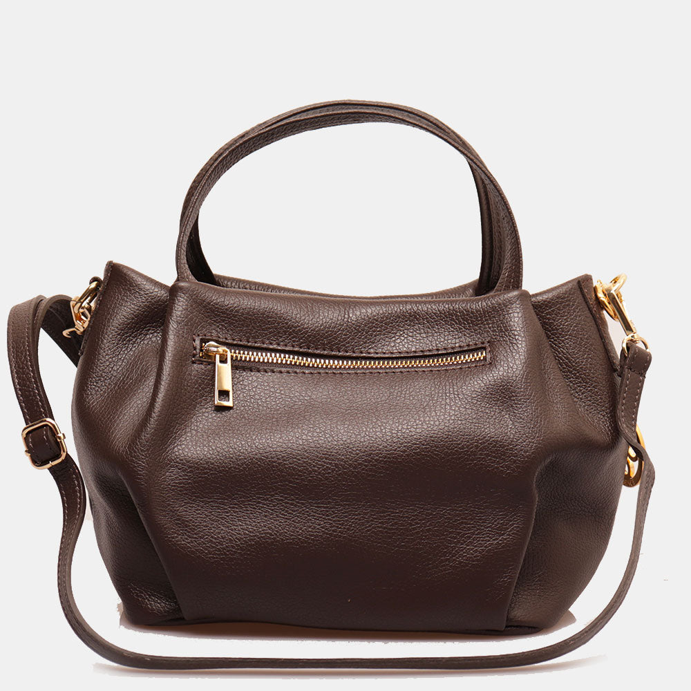 Borsa a Mano con Tracolla VIAVERDI in Pelle Testa di Moro Made in Italy linea Castiglione