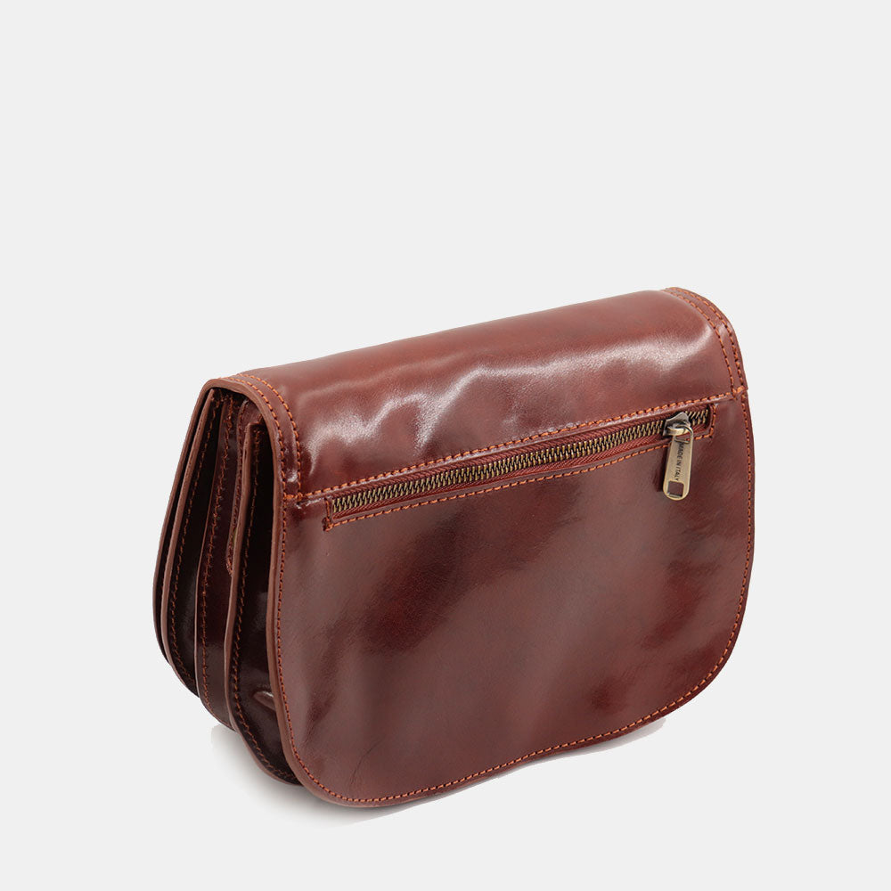 VIAVERDI Brown Leather Shoulder Bag Made in Italy, Firenze line.