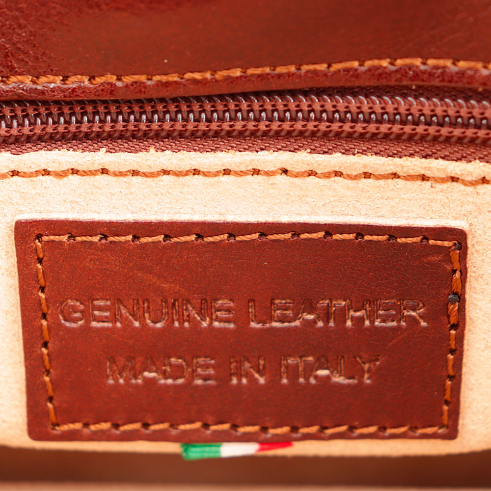 VIAVERDI Brown Leather Shoulder Bag Made in Italy, Firenze line.