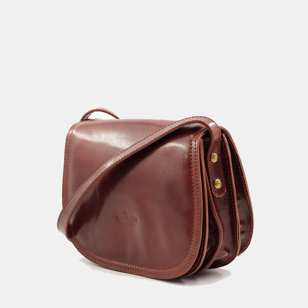 VIAVERDI Brown Leather Shoulder Bag Made in Italy, Firenze line.