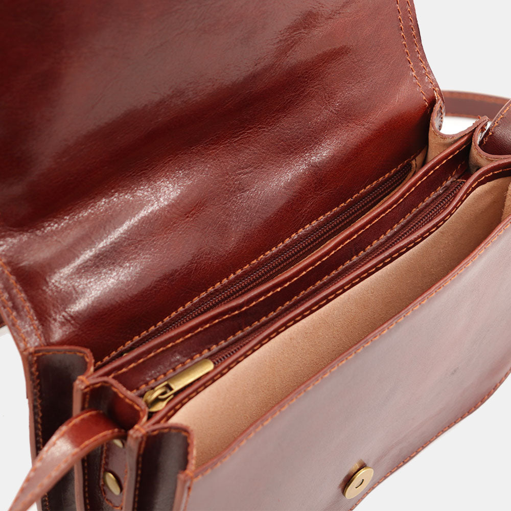 VIAVERDI Brown Leather Shoulder Bag Made in Italy, Firenze line.