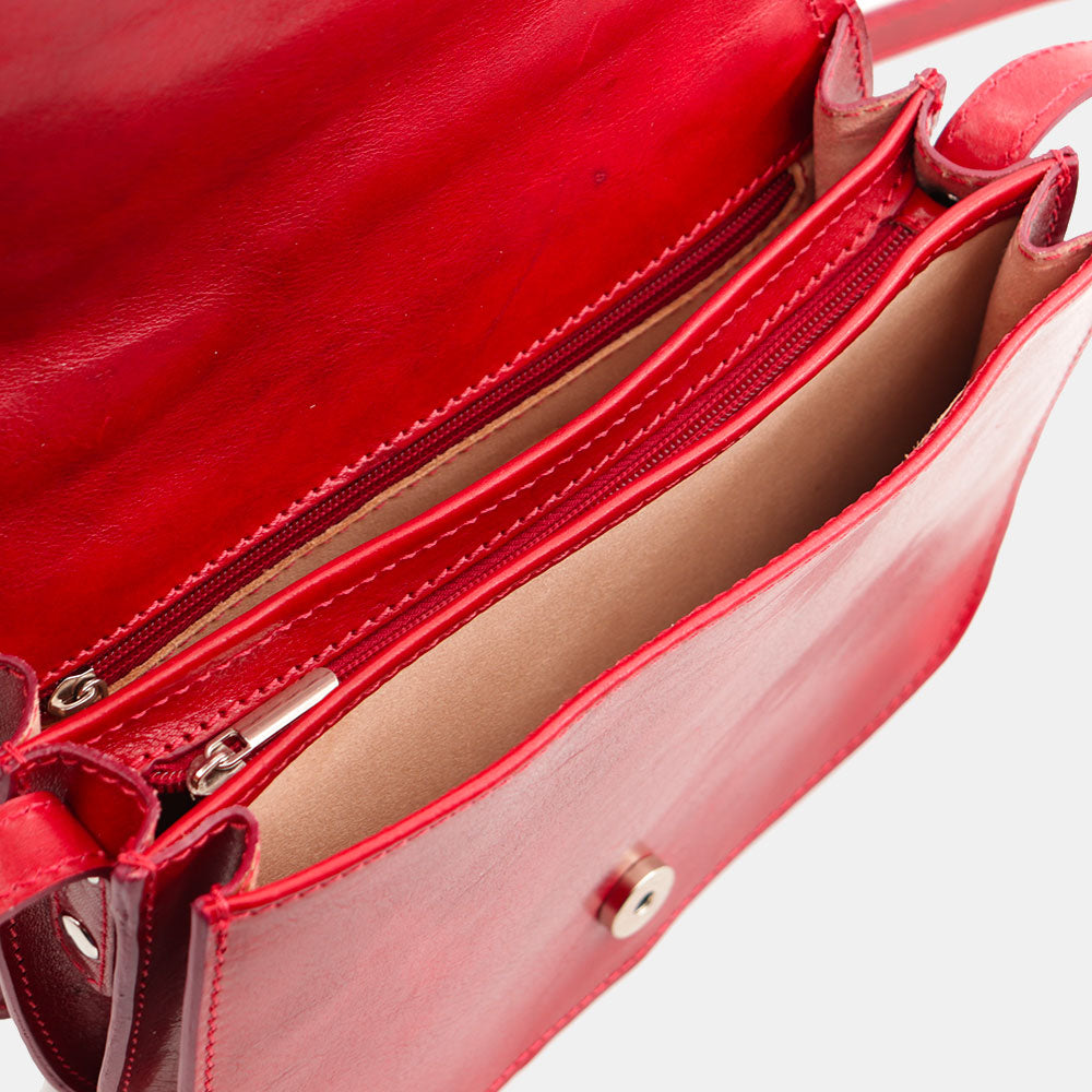 Borsa a Tracolla VIAVERDI in Pelle Rossa Made in Italy linea Firenze