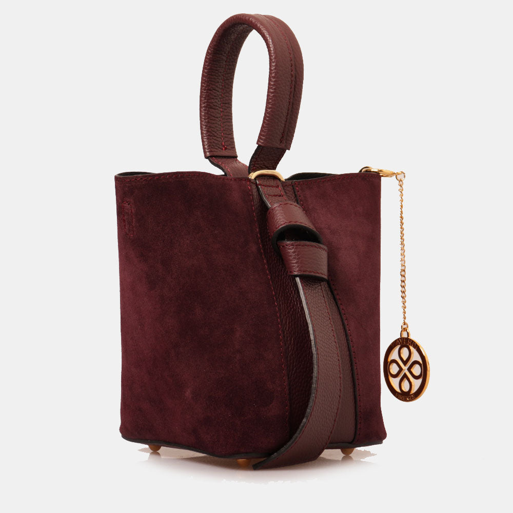 Borsa Secchiello con Pochette VIAVERDI in Camoscio e Pelle Bordeaux Made in Italy linea Pienza