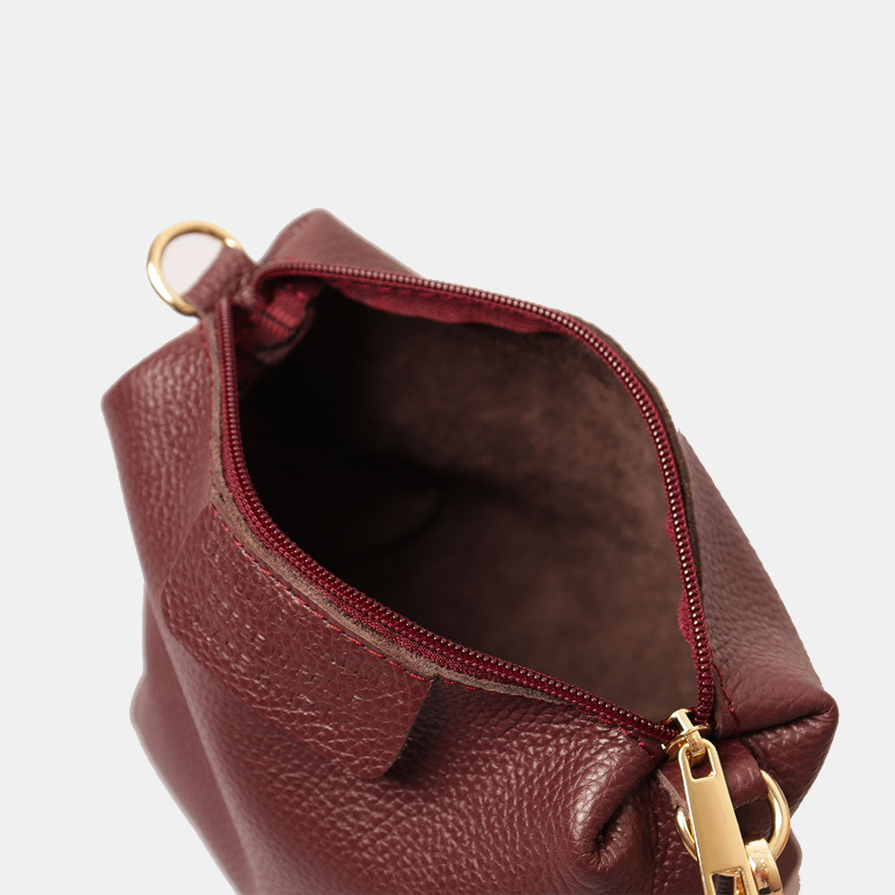 Borsa Secchiello con Pochette VIAVERDI in Camoscio e Pelle Bordeaux Made in Italy linea Pienza