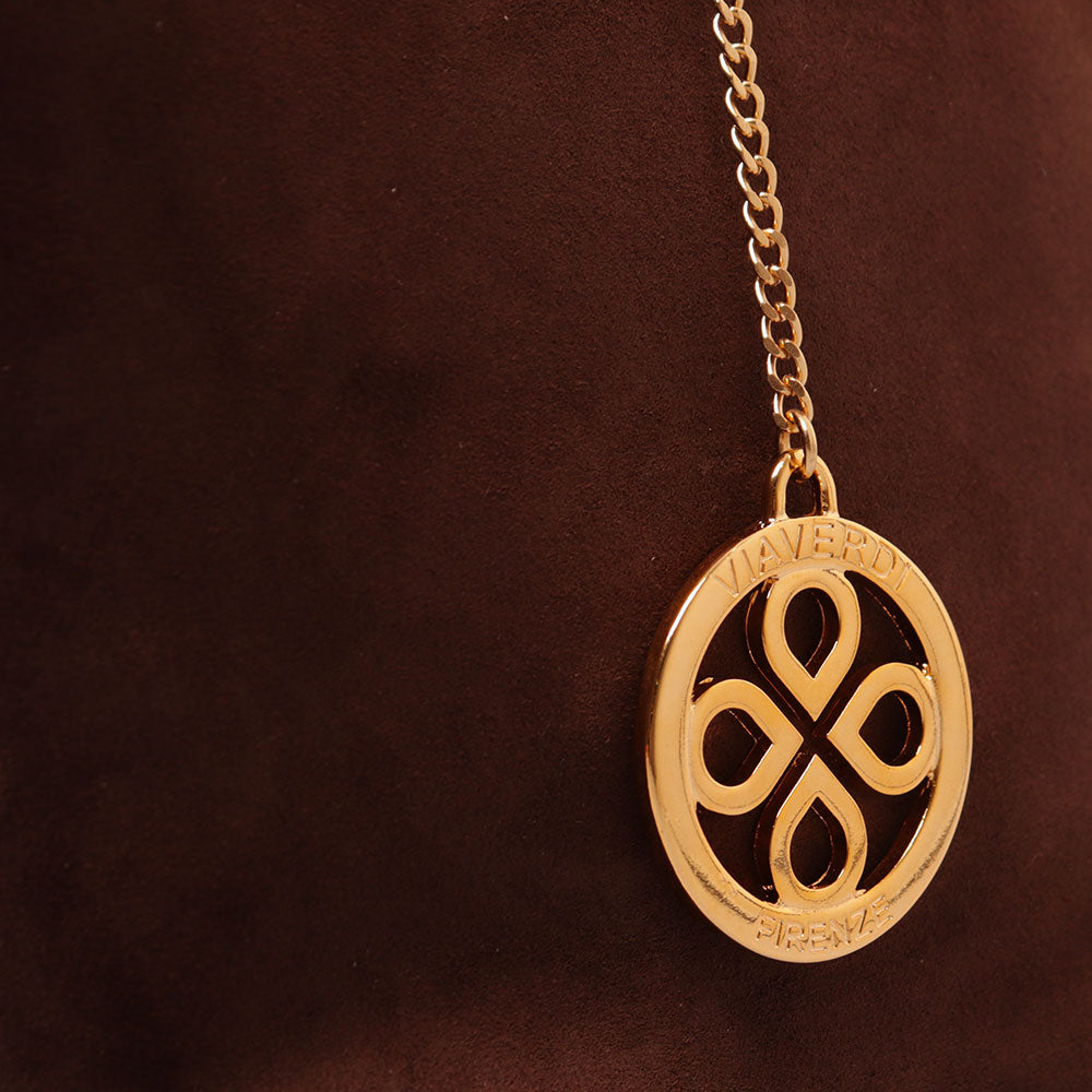 Borsa Secchiello con Pochette VIAVERDI in Camoscio e Pelle Marrone Scuro Made in Italy linea Pienza