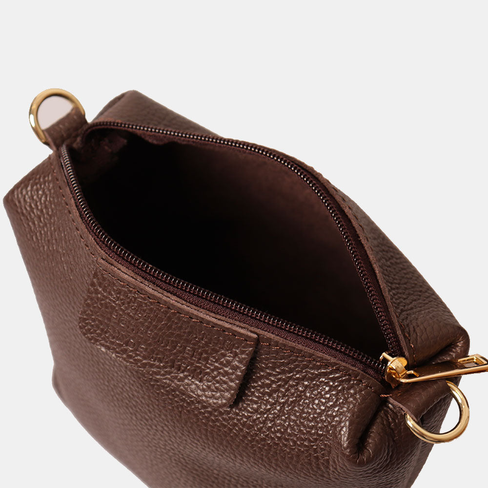 Borsa Secchiello con Pochette VIAVERDI in Camoscio e Pelle Marrone Scuro Made in Italy linea Pienza