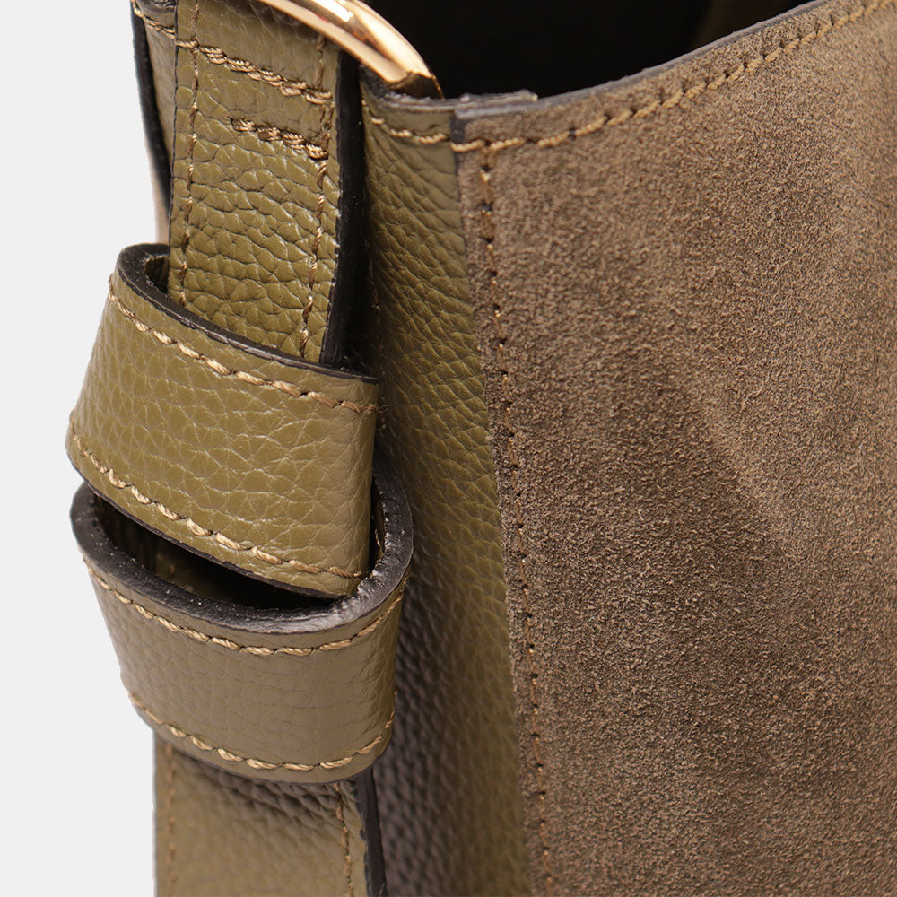 Borsa Secchiello con Pochette VIAVERDI in Camoscio e Pelle Verde Made in Italy linea Pienza